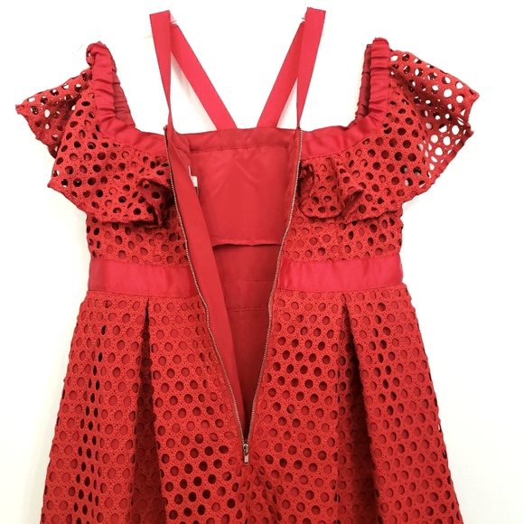 Nwt ASOS Cold Shoulder Maternity Red Eyelit Lace Circles Red Dress - Picture 15 of 16